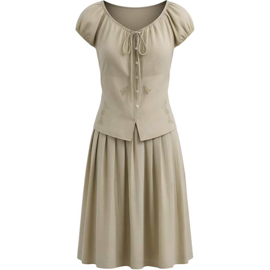 CHARM GLOW Two Piece Skirt Sets Women's Crew Neck Thin Midi Skirt