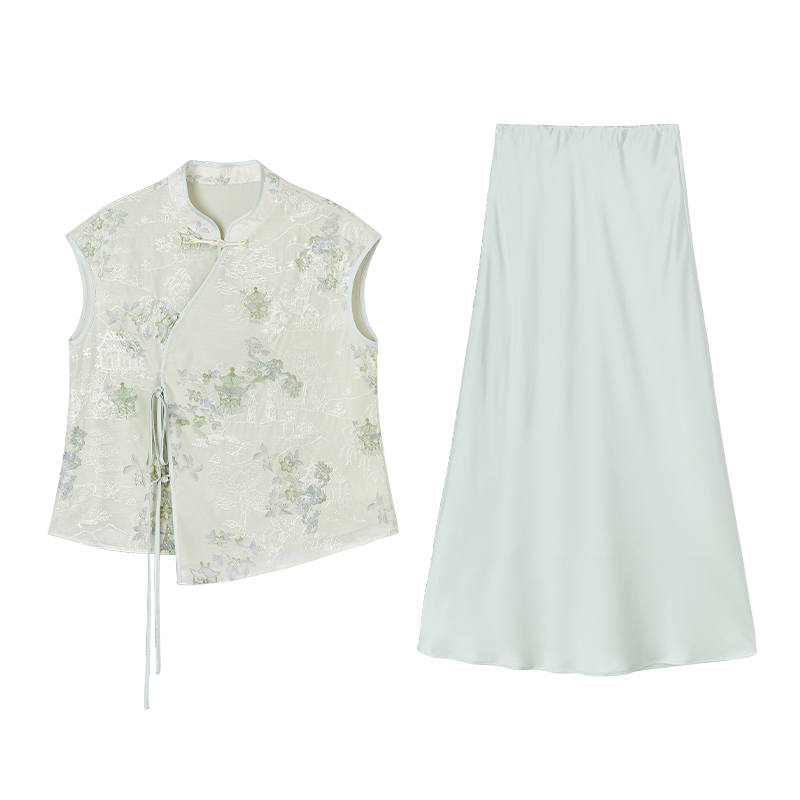 XIANGYING Casual Suits Women's Green Crew Neck Thin