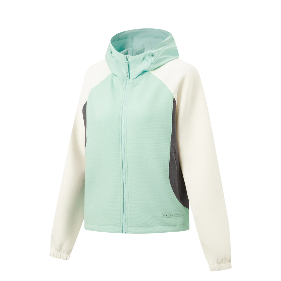 Li-Ning Li Ning Fitness Series Sweatshirts Women's Floating Water Green/Ivory/Tide Ink Gray Hooded Non Detachable Moderate Straight Fit