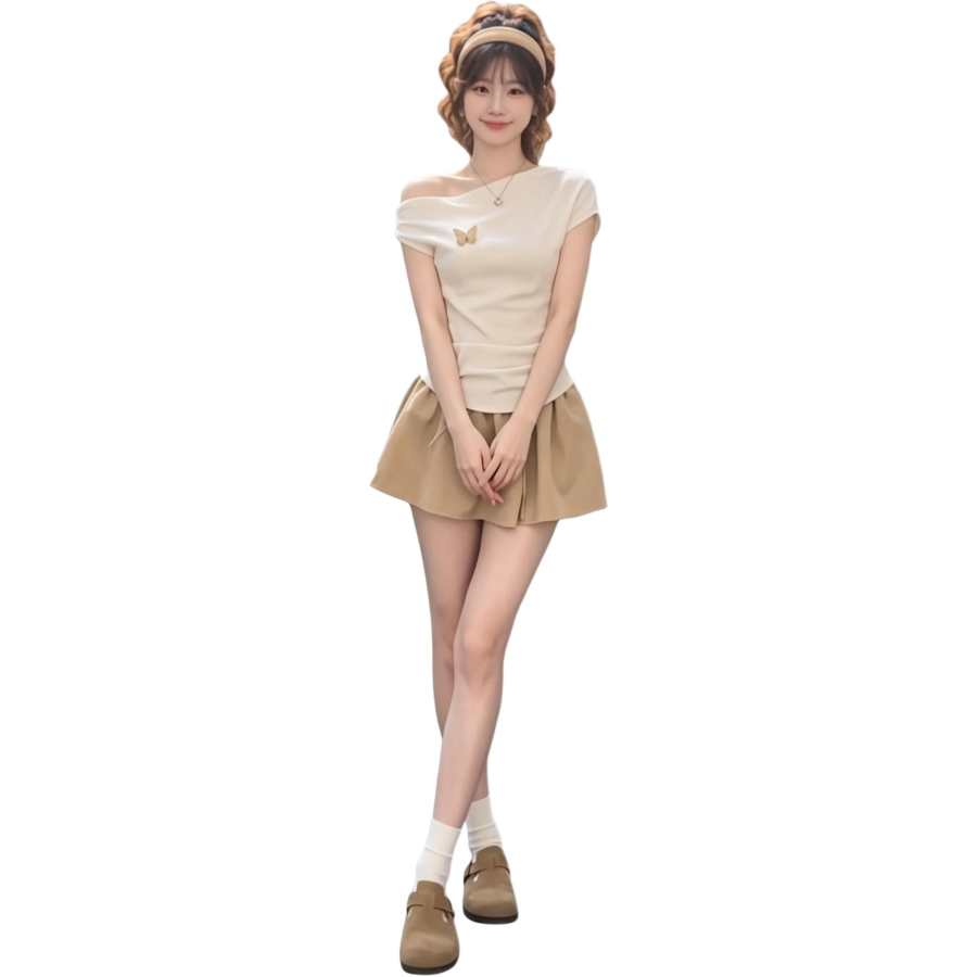 JBBCN Two Piece Skirt Sets Women's Crew Neck Moderate Short Skirt