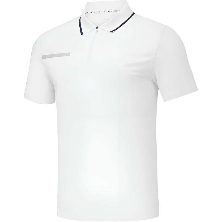 Skechers Polo Shirts Men's White Polo Collar Moderate Straight Fit