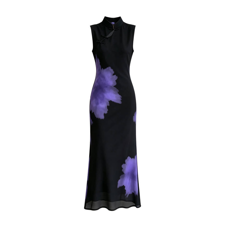 CPAURA Sleeveless Dresses Women's Image Color Stand Collar Moderate Long Skirt A Line Skirt