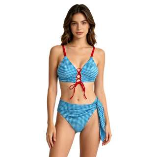 Sugarfunk Two Piece Swimsuits Women's V Neck Thin Short Skirt Two Piece Swimsuit