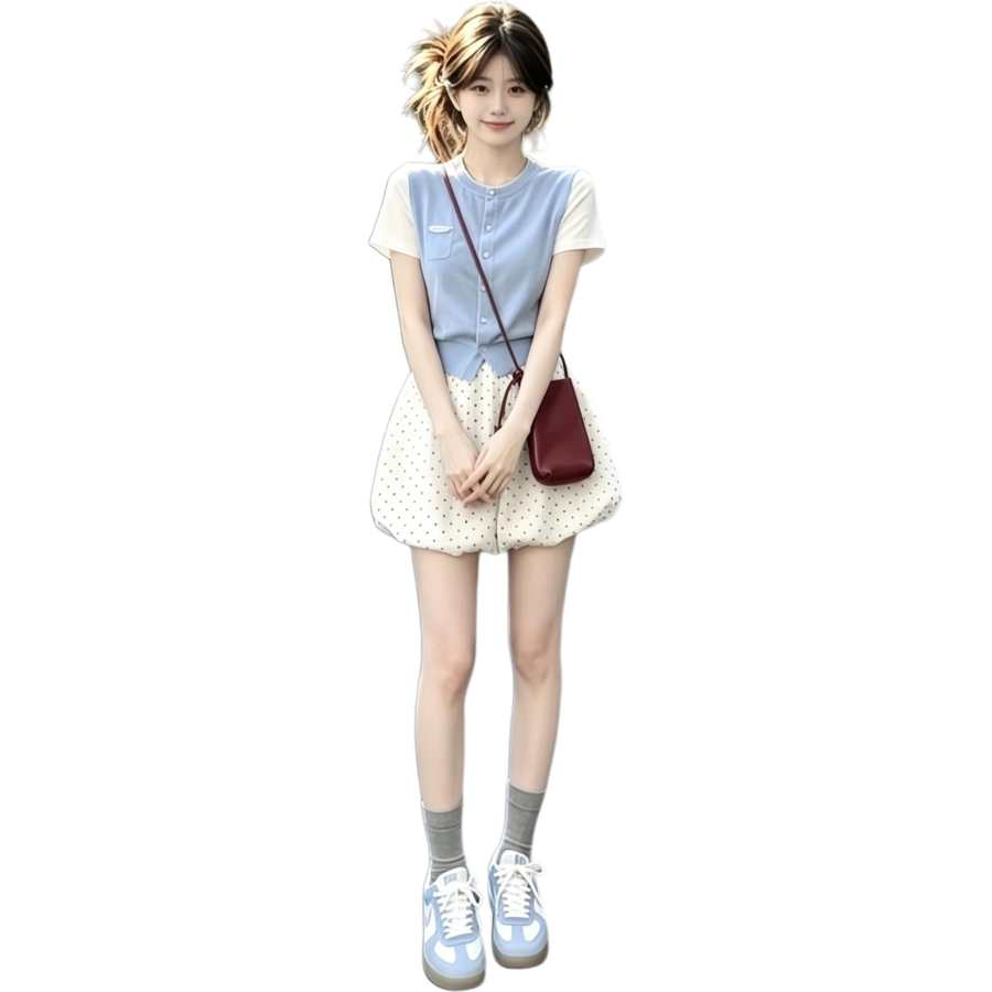 JBBCN Two Piece Skirt Sets Women's Crew Neck Moderate Short Skirt