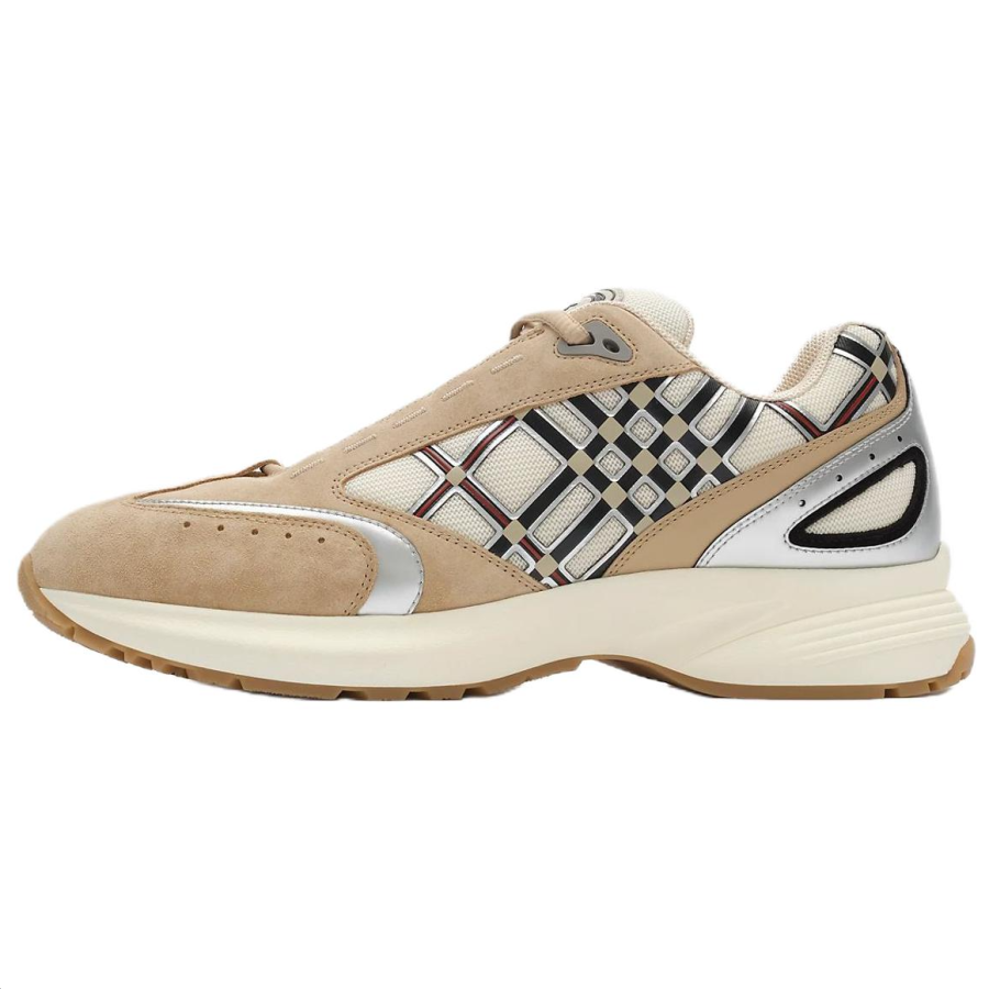Burberry Casual Shoes Men's Low Top Beige Linen & Silver