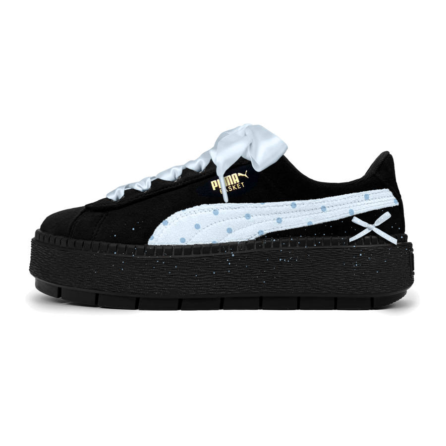 PUMA Platform Trace Skateboard Shoes Women's Low Top Black Sole Blue White Polka Dot Colorway