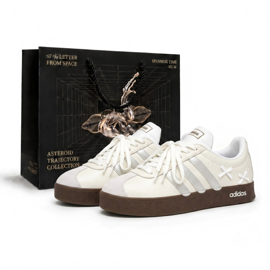 Adidas Adidas Vl Court Classic Skateboard Shoes Unisex Low Top Beige Silver