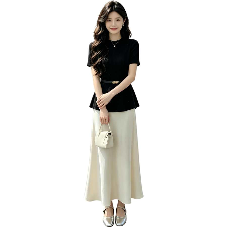 JBBCN Two Piece Skirt Sets Women's Crew Neck Moderate Long Skirt