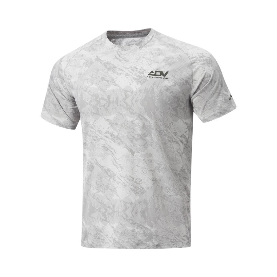 Li-Ning Li Ning Running Collection Running T Shirts Men's Crystal Gray With Full Print Crew Neck Moderate