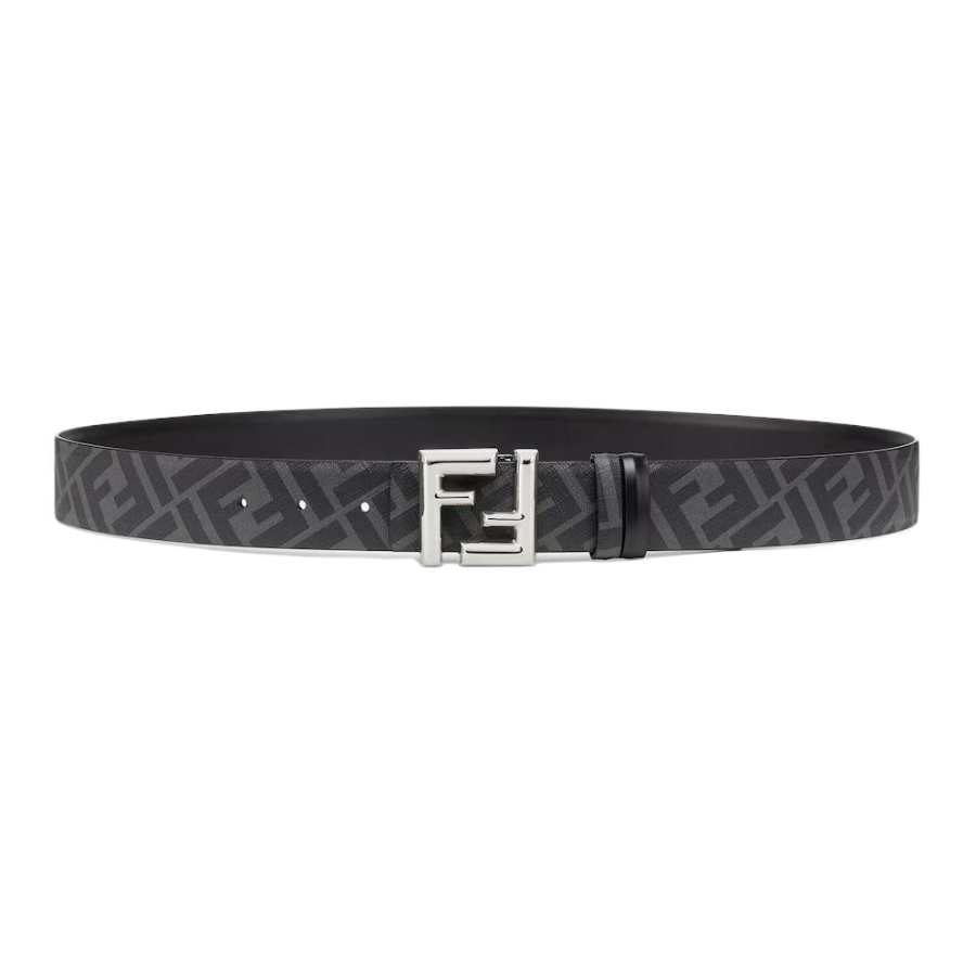 FENDI Cow Leather, Cotton, PU Polyurethane, Polyester Leather Belts Men's Black/Gray Width 3.5cm