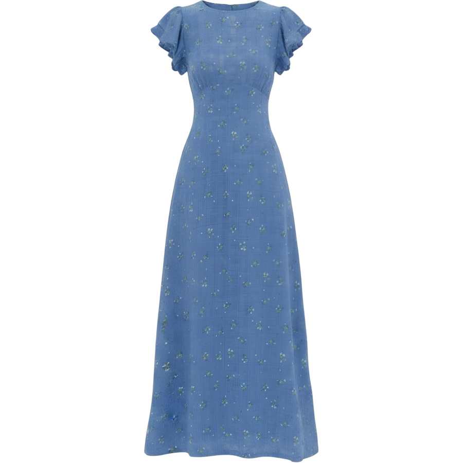 CHARM GLOW Short Sleeved Dresses Women's Blue Crew Neck Thin Long Skirt