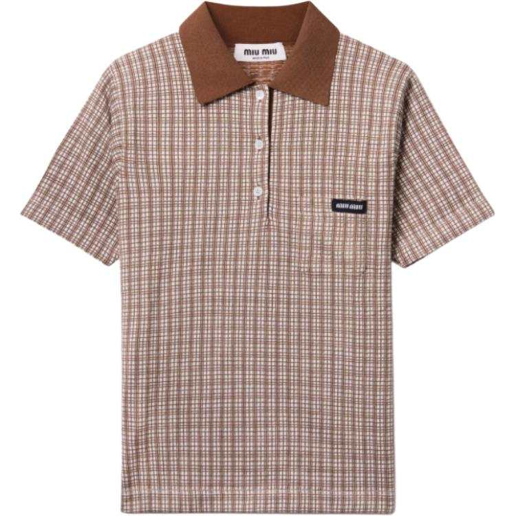 MIU MIU Cashmere Sweaters Women's Tobacco Polo Collar Moderate Straight Fit