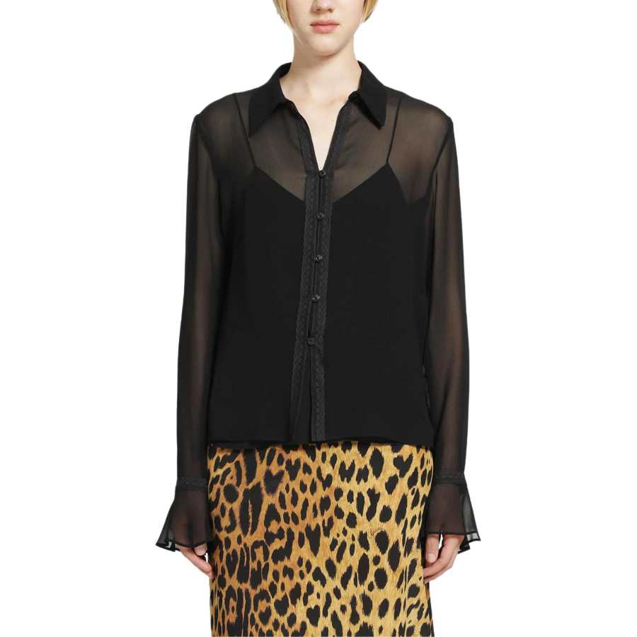 GUCCI Shirts Women's Black Lapel Moderate Straight Fit