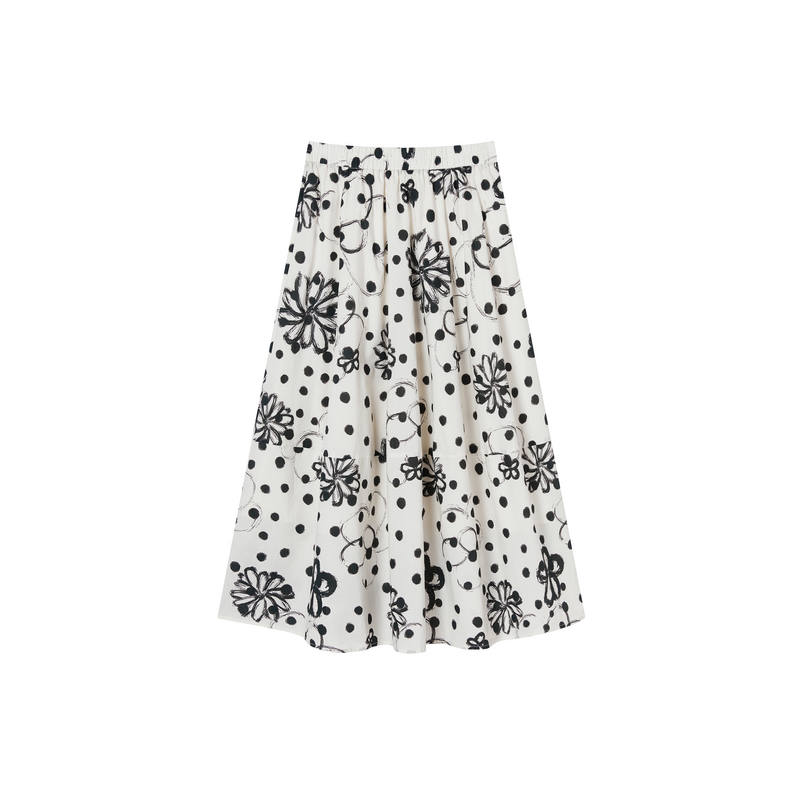 XIANGYING Casual Long Skirts Women's Black Floral Thin Long Skirt