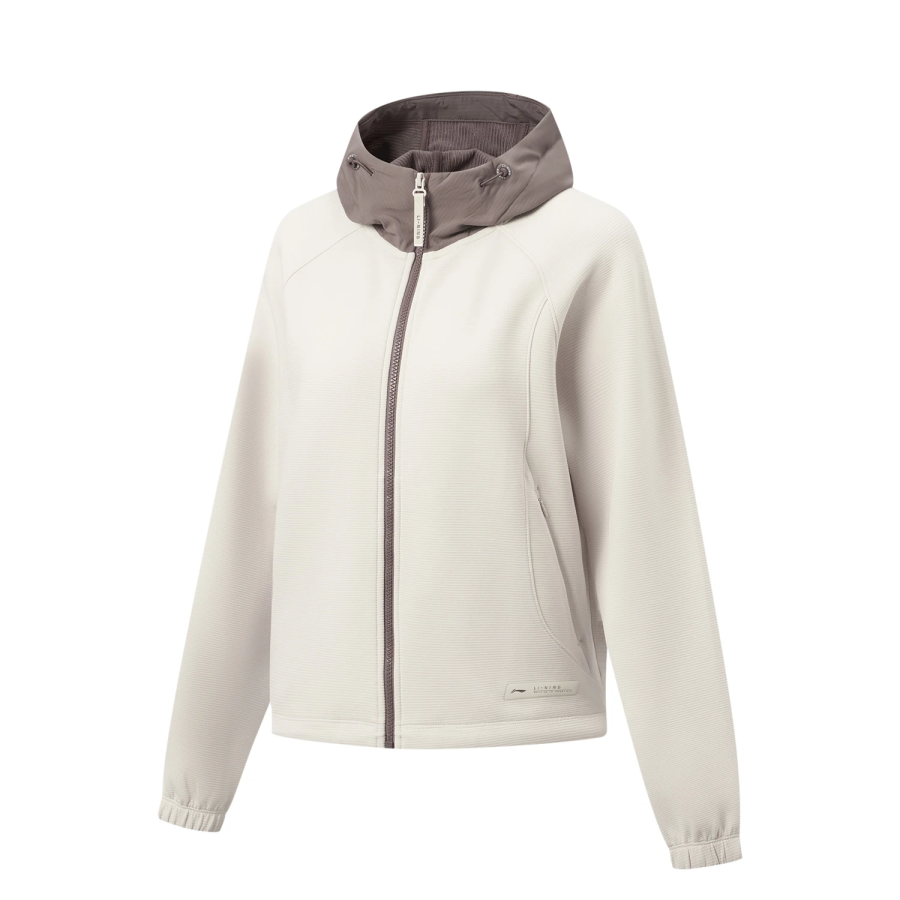 Li-Ning Li Ning Fitness Series Sweatshirts Women's Lichen Gray/Sparrow Umber Hooded Non Detachable Moderate Straight Fit