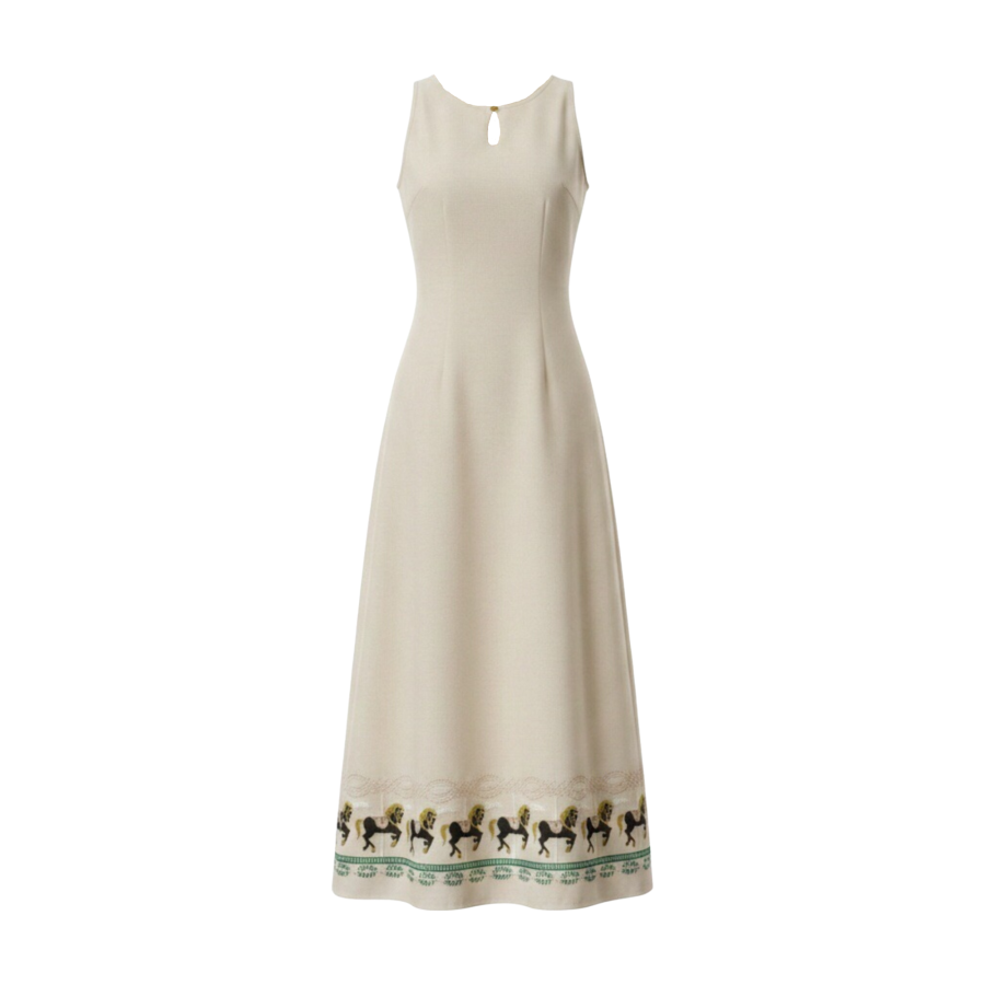 FINDSME GAGA Sleeveless Dresses Women's Crew Neck Thin Long Skirt A Line Skirt