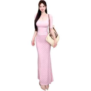 JBBCN Two Piece Skirt Sets Women's Square Collar Thin Long Skirt