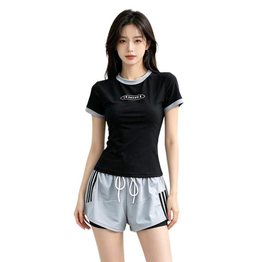 Sugarfunk Two Piece Swimsuits Women's Crew Neck Thin Square Leg Two Piece Swimsuit