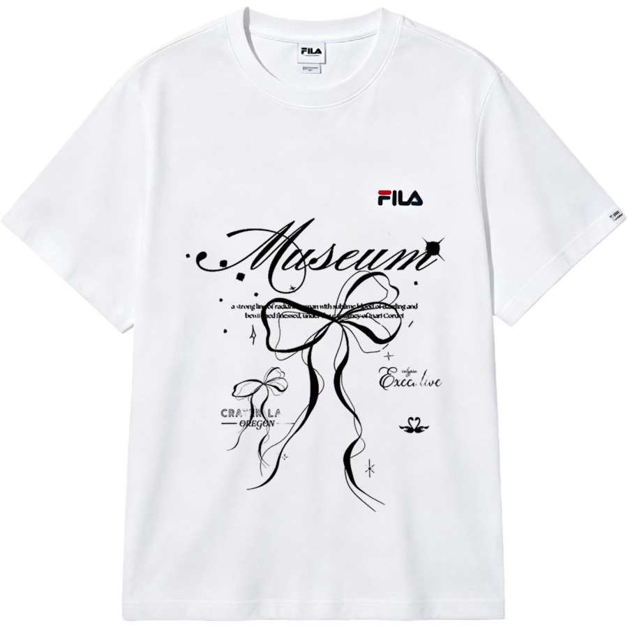 FILA T Shirts Unisex Gray White Crew Neck Moderate