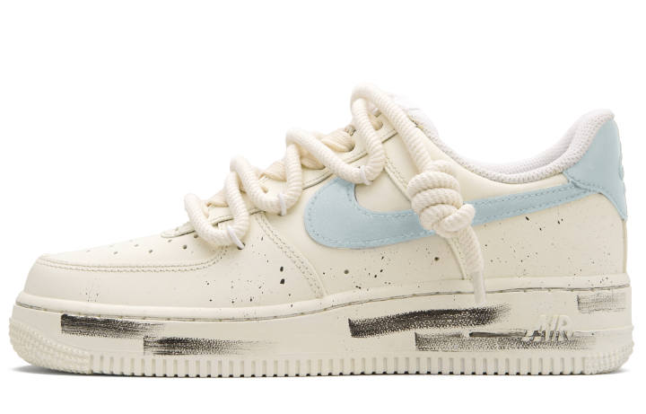 Nike Nike Air Force 1 Skateboard Shoes Unisex Low Top Beige White Blue