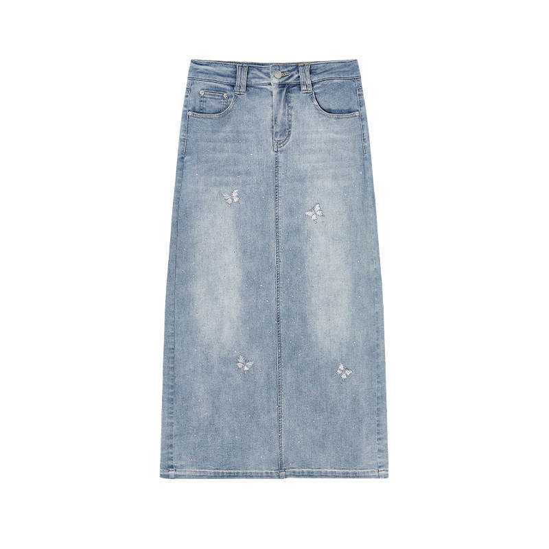 XIANGYING Casual Long Skirts Women's Denim Blue Moderate Long Skirt