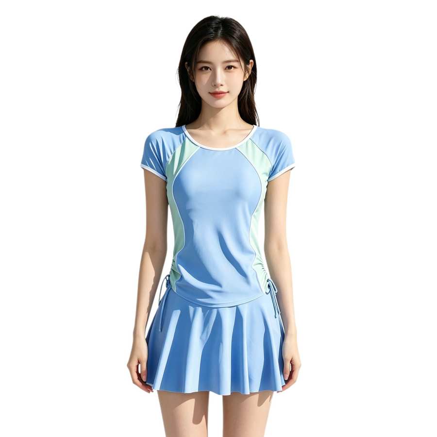 Sugarfunk Two Piece Swimsuits Women's Crew Neck Thin Short Skirt Two Piece Swimsuit