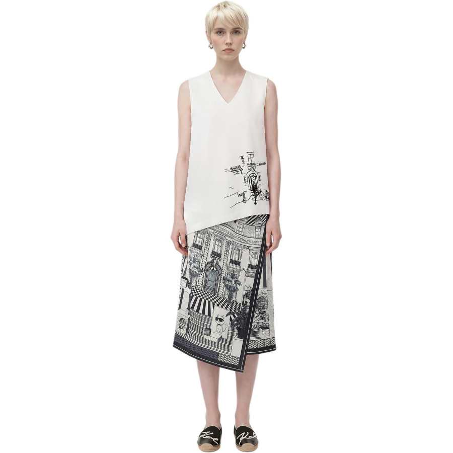 KARL LAGERFELD / Karl Lagerfeld Jeans Casual Long Skirts Women's Black White Moderate Midi Skirt Other