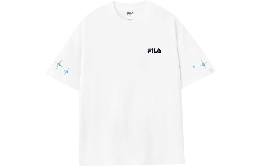 FILA T Shirts Unisex White Blue Diamonds Crew Neck Moderate