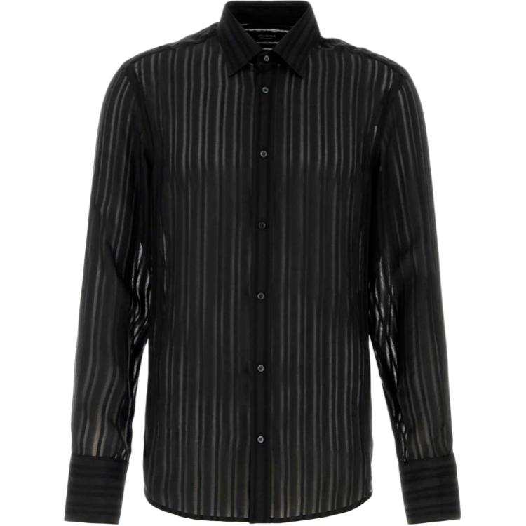 GUCCI Shirts Men's Black Lapel Moderate Straight Fit