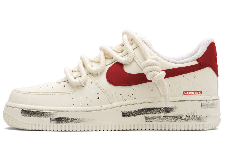 Nike Nike Air Force 1 Skateboard Shoes Unisex Low Top Beige White Red