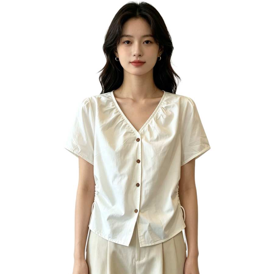 Sugarfunk Shirts Women's V Neck Moderate Nipped In Waist