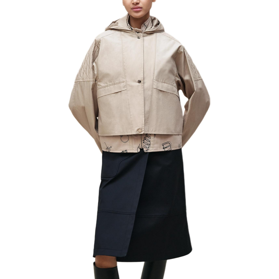 HERMES Jackets Women's Beige Turtleneck Moderate Straight Fit