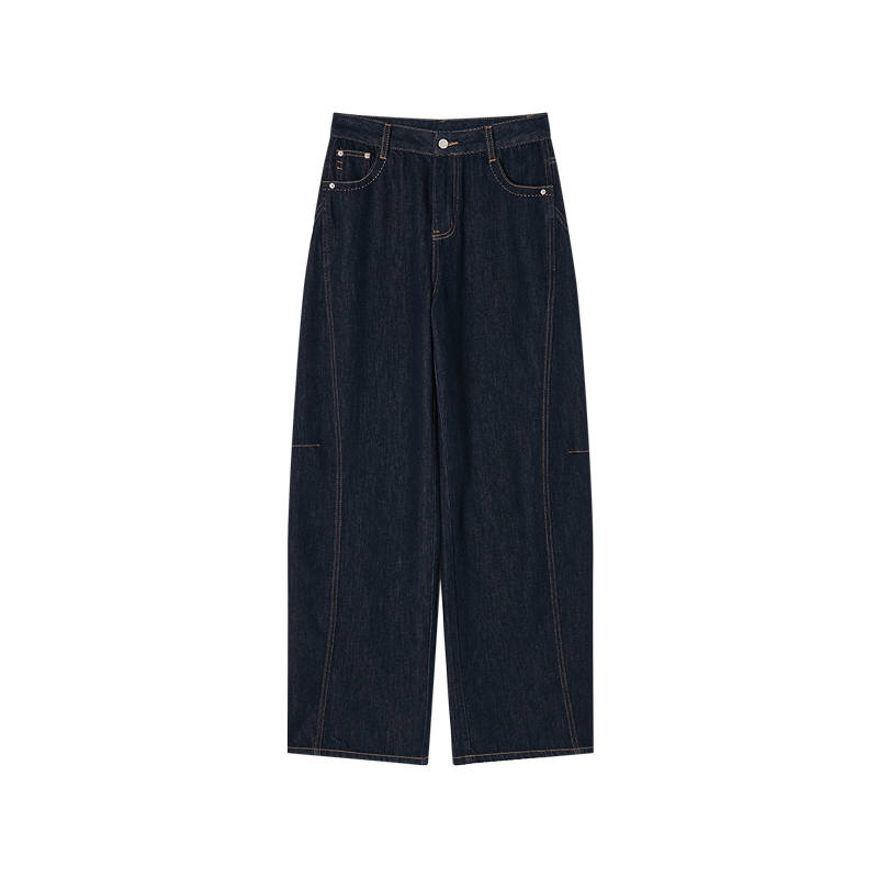 XIANGYING Jeans Women's Dark Blue Moderate Straight Fit Pants