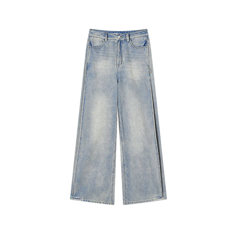 XIANGYING Jeans Women's Denim Blue Moderate Wide Leg Pants