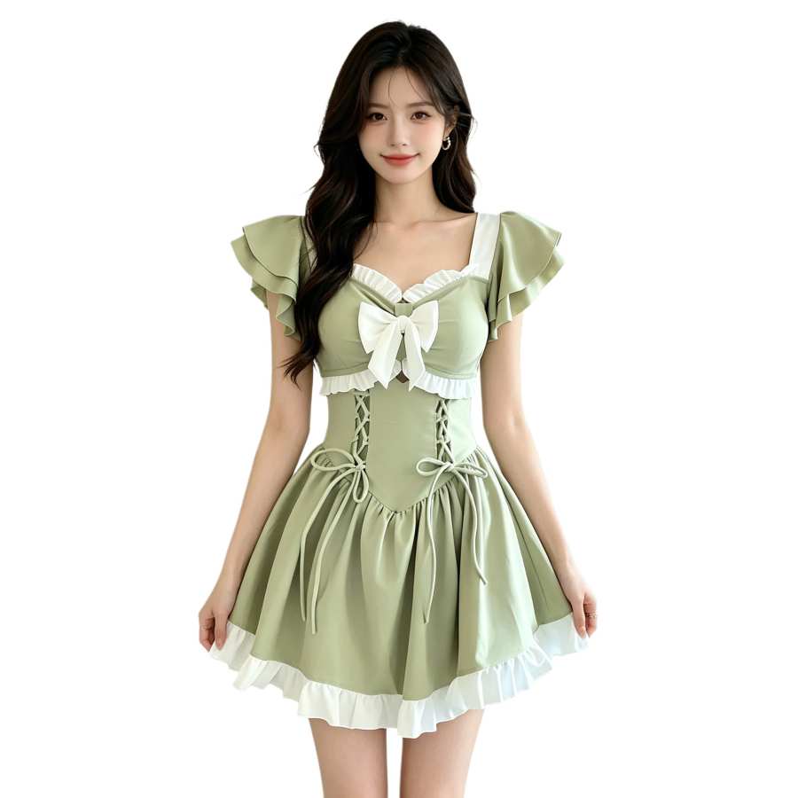Sugarfunk One Piece Swimsuits Women's Square Collar Thin Short Skirt One Piece Swimsuit