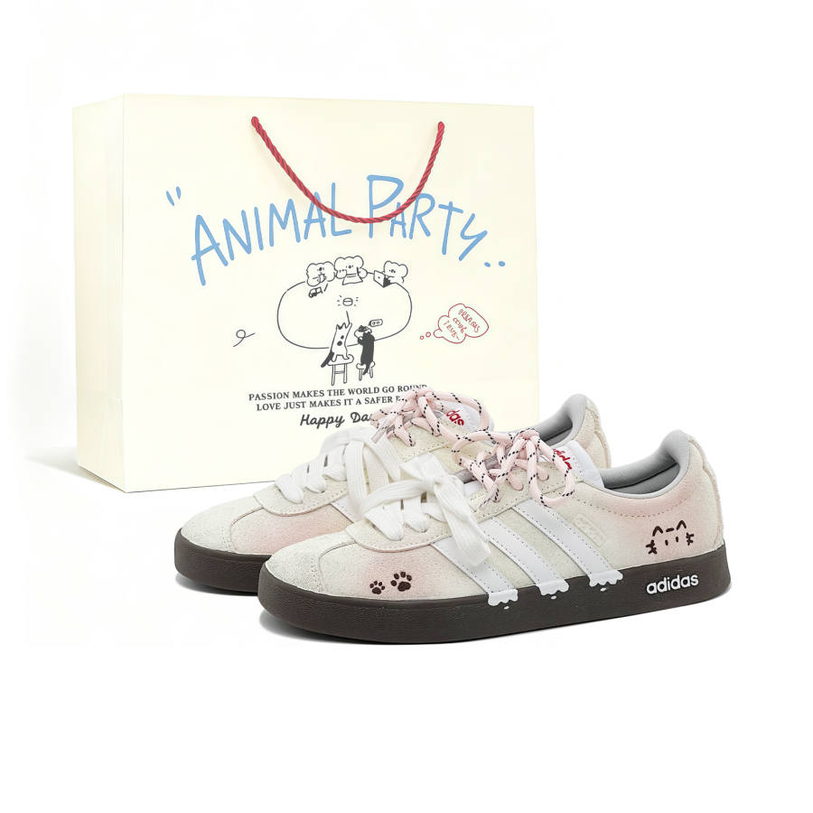 Adidas Adidas VL COURT 2.0 Skateboard Shoes Unisex Low Top Beige/Yellow