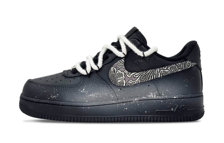Nike Nike Air Force 1 Skateboard Shoes Men's Low Top Black Gray Ink Splatter Colorway