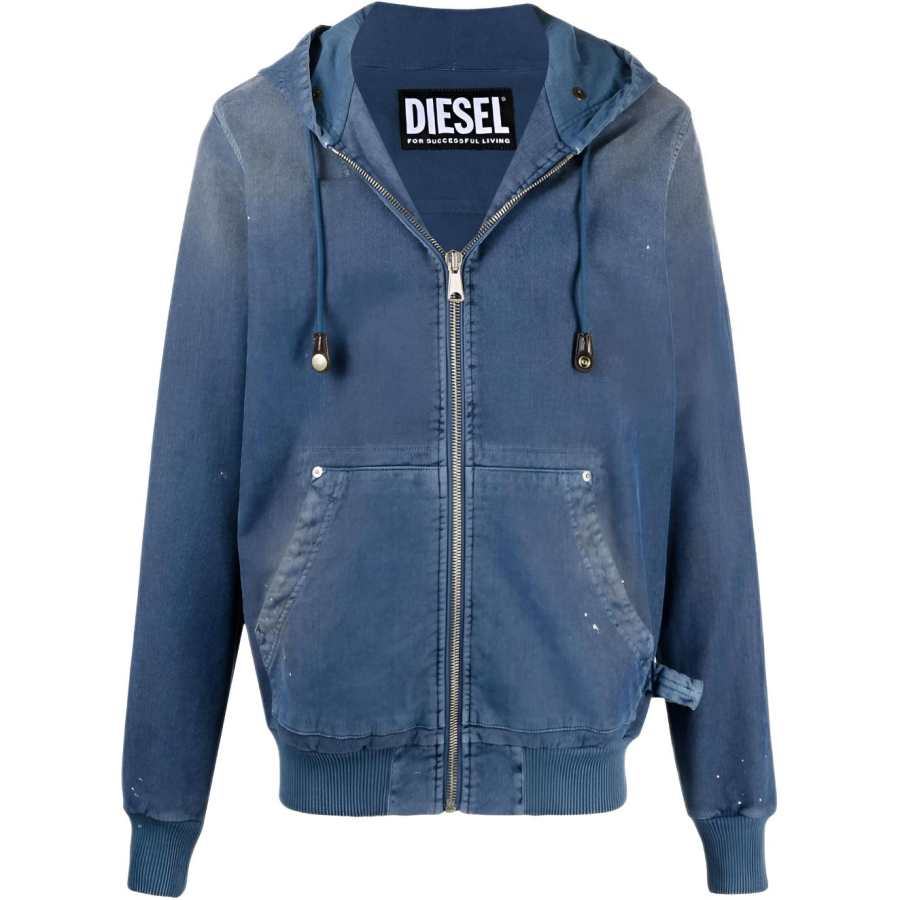 DIESEL Denim Jackets Men's Blue Hooded Non Detachable Moderate Other