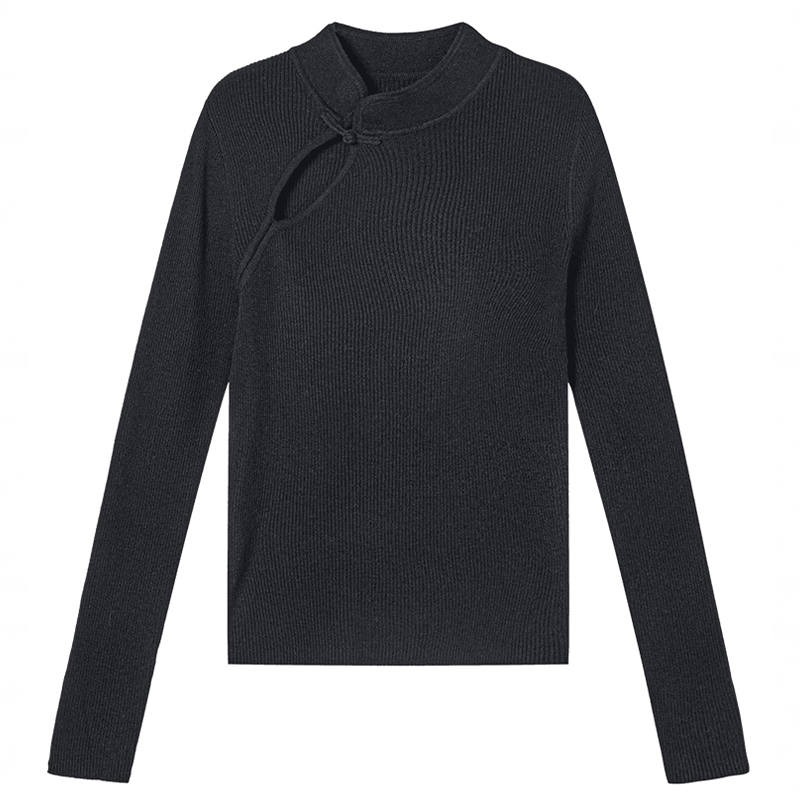 XIANGYING Knitwear Women's Black Cheongsam Collar Moderate