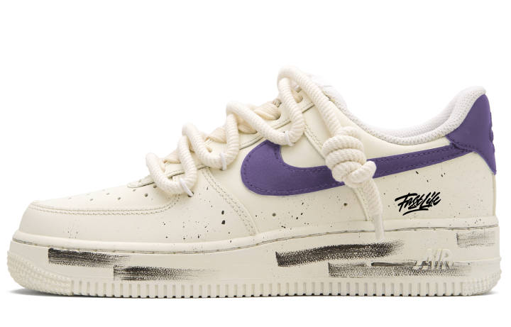 Nike Nike Air Force 1 Skateboard Shoes Unisex Low Top Beige White Purple