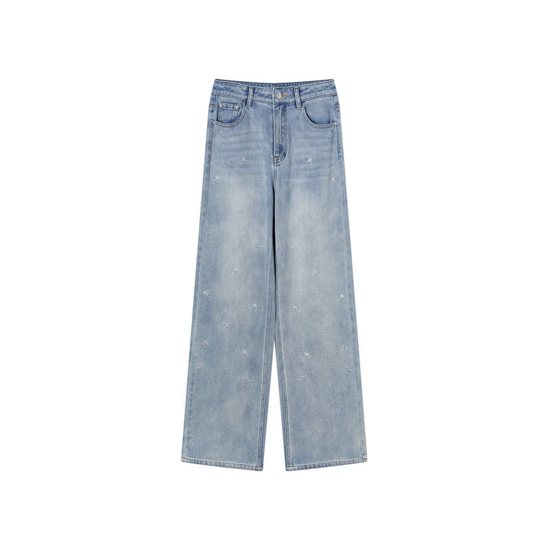 XIANGYING Jeans Women's Denim Blue Moderate Straight Fit Pants