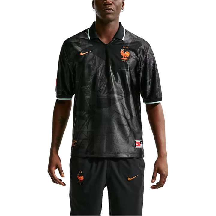 Nike Nike France National Team Soccer Jerseys Men's Coal Black/Igloo Blue/Metallic Copper Lapel