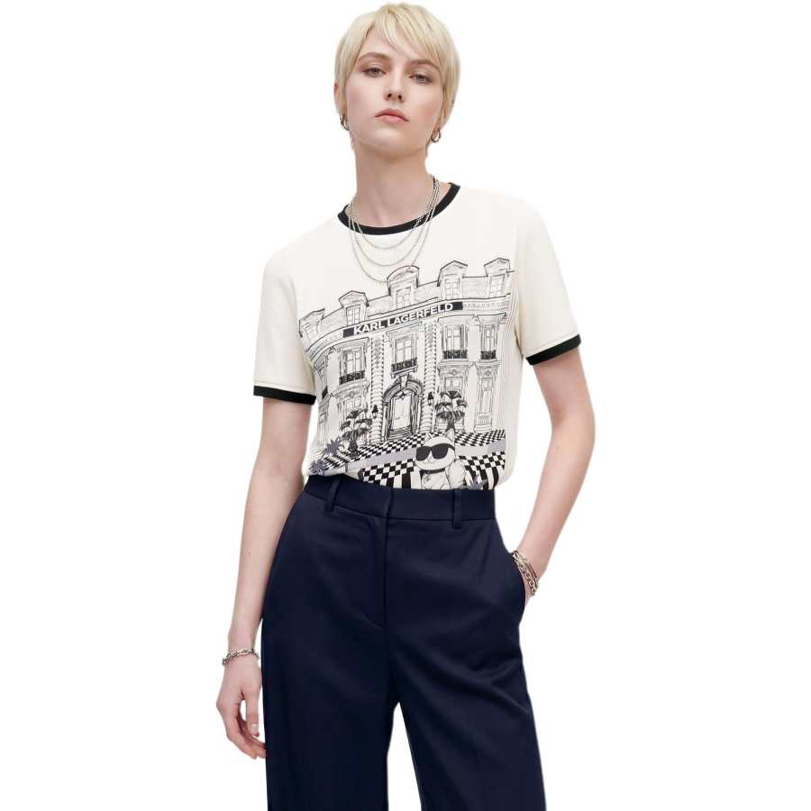 KARL LAGERFELD / Karl Lagerfeld Jeans T Shirts Women's Black White Crew Neck Moderate Other