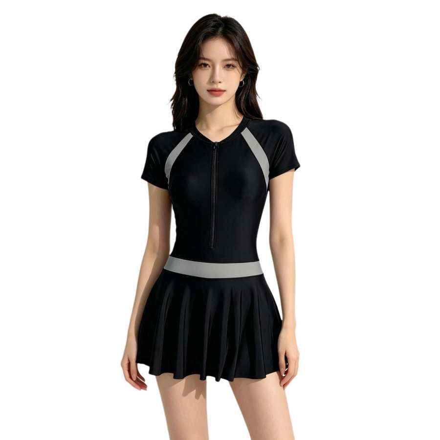 Sugarfunk Two Piece Swimsuits Women's V Neck Thin Short Skirt Two Piece Swimsuit