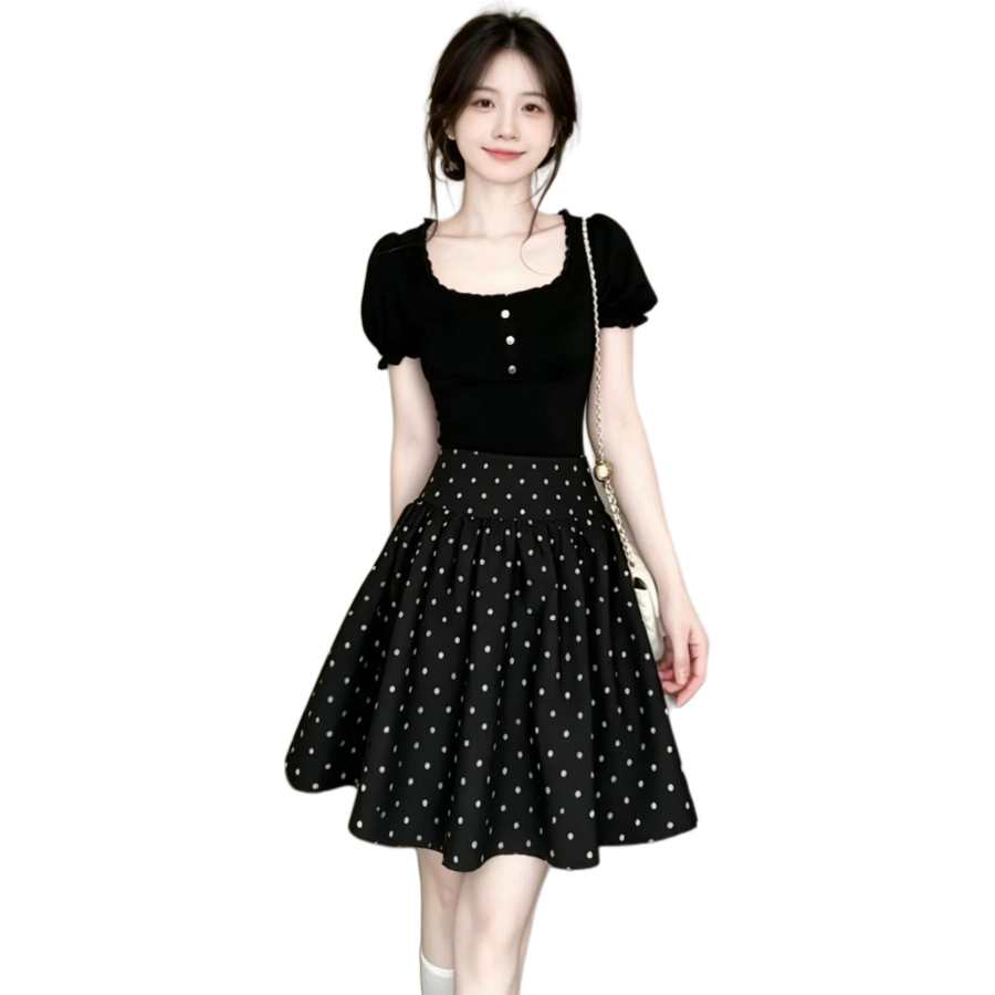 JBBCN Two Piece Skirt Sets Women's Square Collar Thin Short Skirt