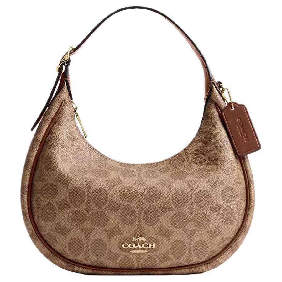 COACH Coated Canvas With Smooth Leather Crescent Bag Shoulder Bag Medium Women's Brown