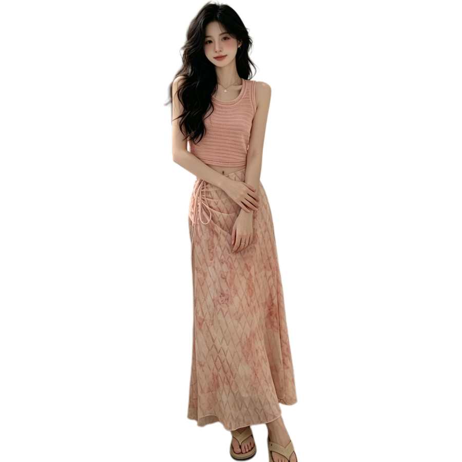 JBBCN Two Piece Skirt Sets Women's Crew Neck Thin Long Skirt