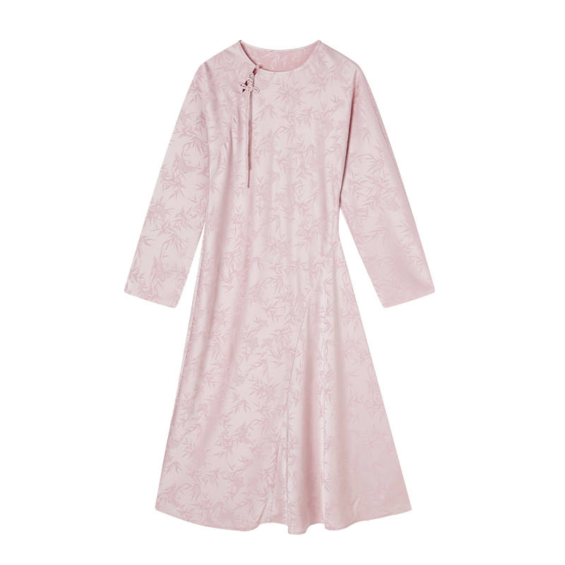 XIANGYING Long Sleeved Dresses Women's Petal Pink Crew Neck Moderate