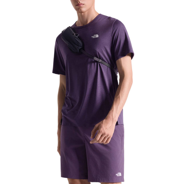 THE NORTH FACE Quick Dry T Shirts Men's Long Dusk Purple Crew Neck Thin Straight Fit