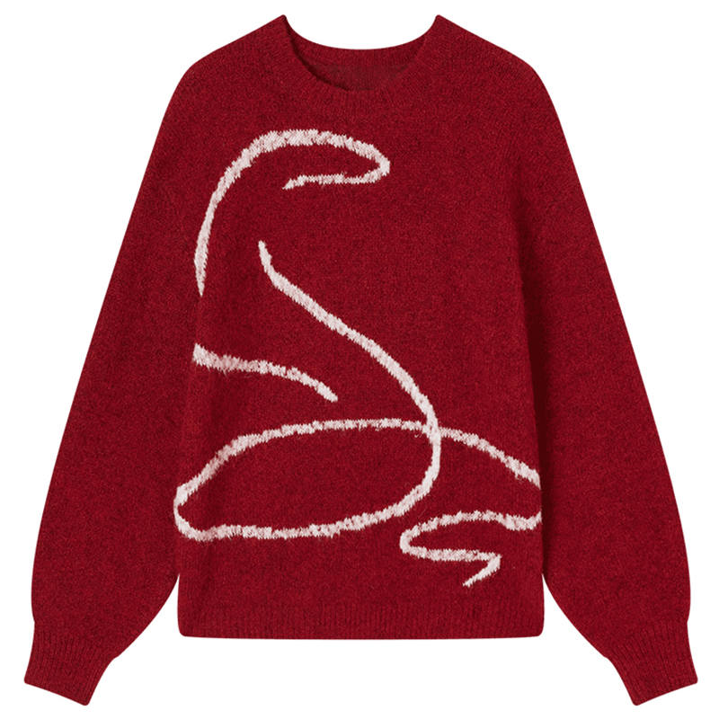 XIANGYING Knitwear Women's Red Crew Neck Moderate